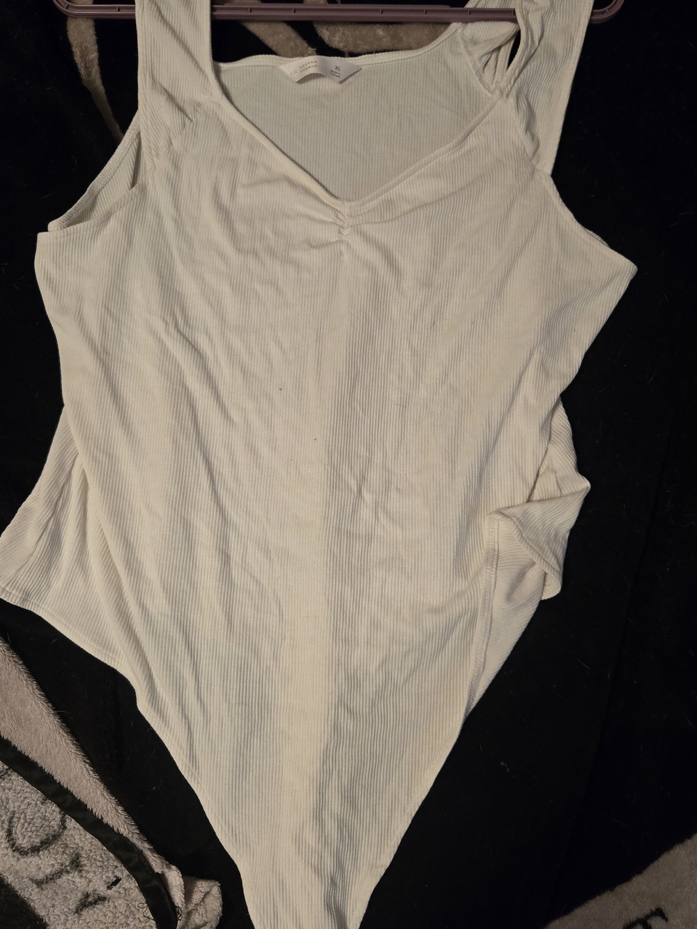 LC Lauren Conrad White Ribbed V-Neck Bodysuit